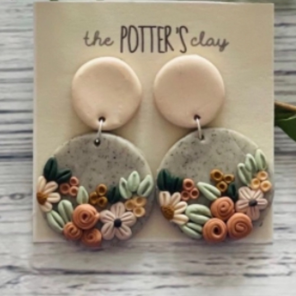 Polymer clay dangling earrings floral